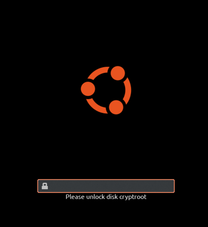 picture of Ubuntu asking for a password to decrypt root disk