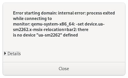 picture of the error in Gnome interface